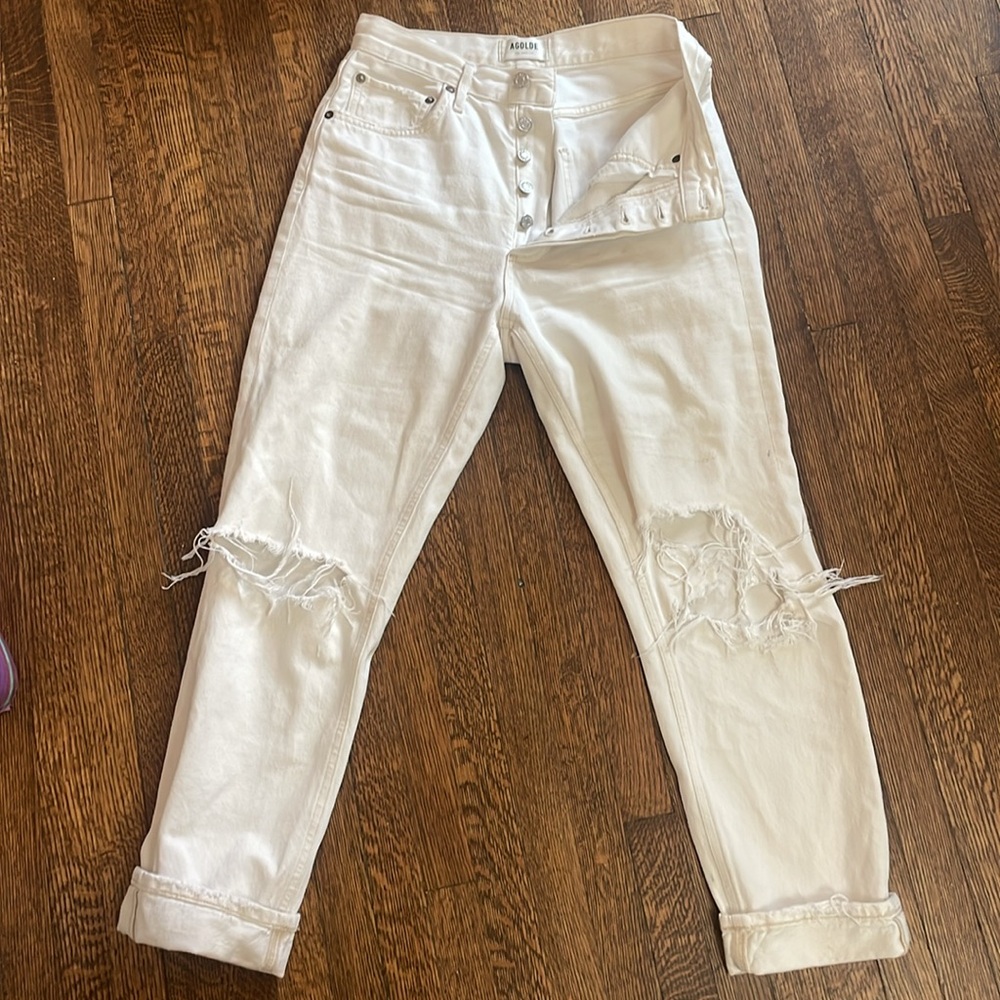 Agolde Riley High Rise Straight Crop in Slant White with Distressing - Picture 5 of 6